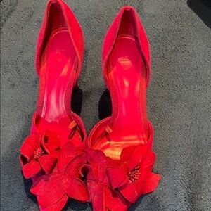 Zara Red Floral Embellished Heels
